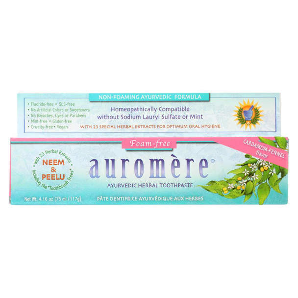 Auromere Toothpaste - Foam-Free Cardamom-Fennel - Case of 1 - 4.16 oz.