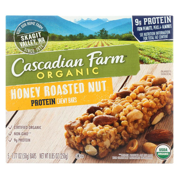 Cascadian Farm Granola Bar - Organic - Protein - Honey Roasted Nut - 8.85 oz - case of 12