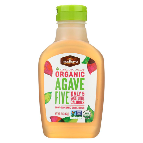 Madhava Honey Organic Agave Five Nectar - Case of 6 - 16 oz.