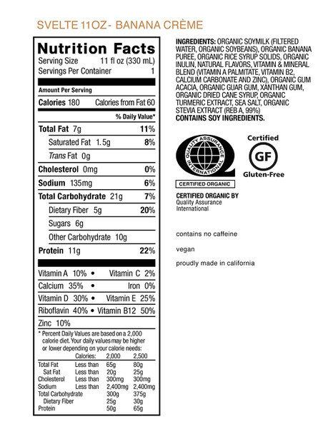 Svelte Protein Shake - Organic - Banana Creme - 11 fl oz - Case of 8