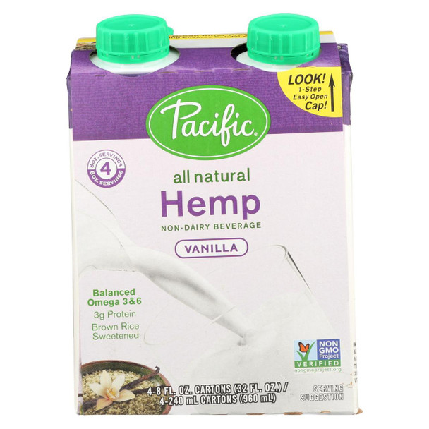Pacific Natural Foods Hemp Vanilla - Non Dairy - Case of 6 - 8 Fl oz.