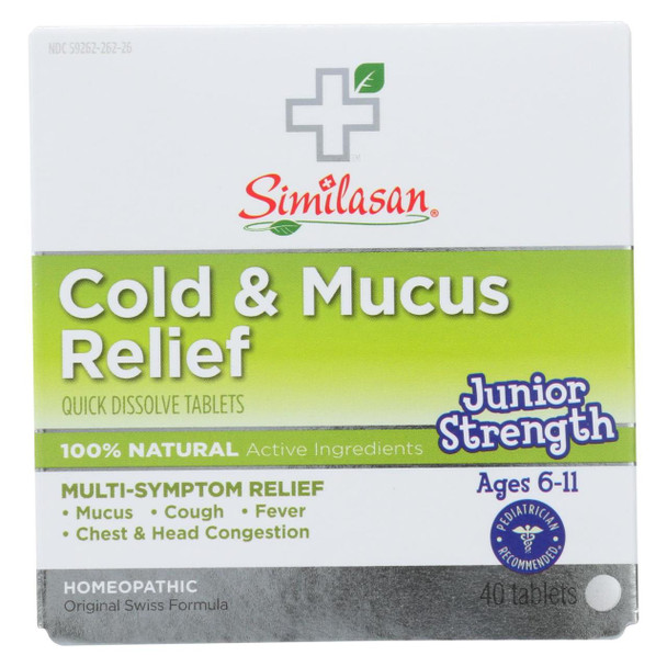 Similasan Cold and Mucus Relief - Junior Strength - Ages 6 to 11 - 40 Tabs