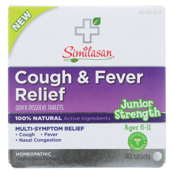 Similasan Cough and Fever Relief - Junior Strength - Ages 6 to 11 - 40 Tabs