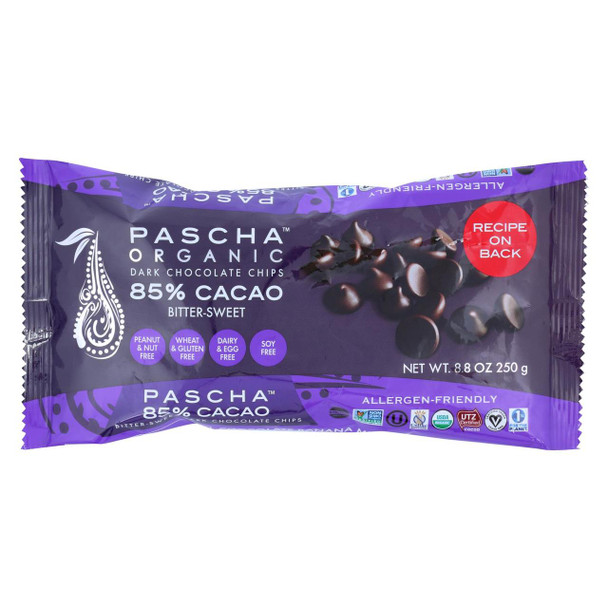 Pascha Organic Chocolate Chips -Bitter-Sweet Dark 85% - Case of 6 - 8.8 oz