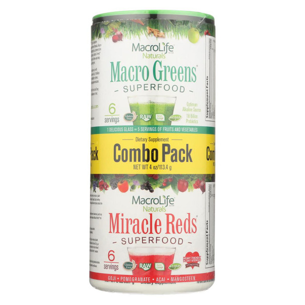 Macrolife Naturals Superfood - Macro Greens and Miracle Reds Combo Pack - 4 oz