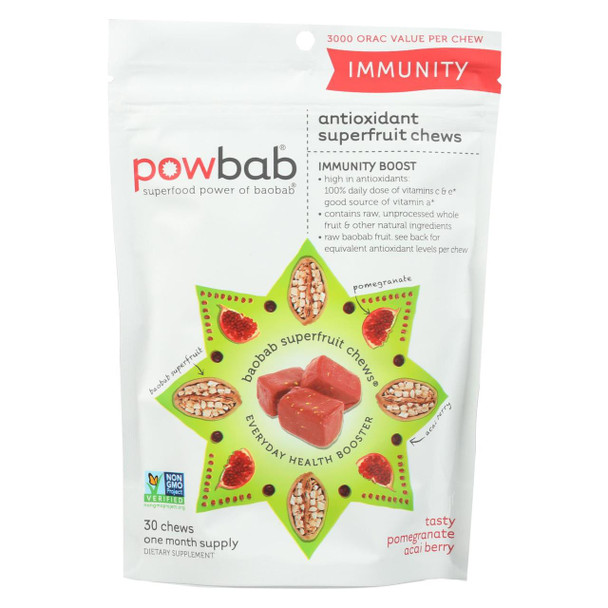 Powbab Superfruit Chews - Pomegranate Acai Berry - Case of 6 - 30 Count