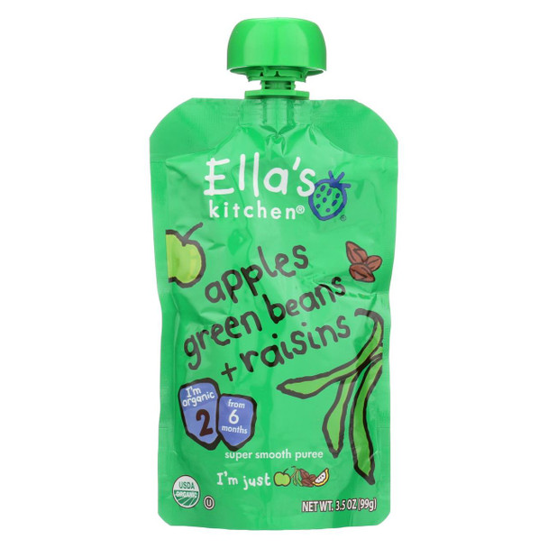 Ella's Kitchen Baby Food - Apples Green Beans Raisins - Case of 12 - 3.5 oz.