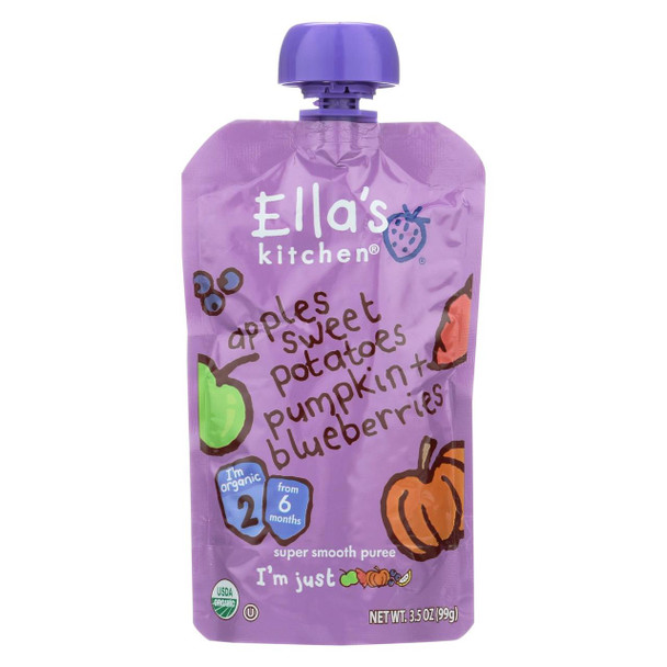Ella's Kitchen Baby Food - Apples Sweet Potatoes Pumpkin and Blueberries - Case of 12 - 3.5 oz.