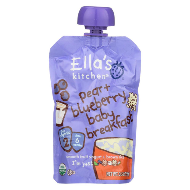 Ella's Kitchen Baby Brekkie - Pear Blueberry - Case of 12 - 3.5 oz.