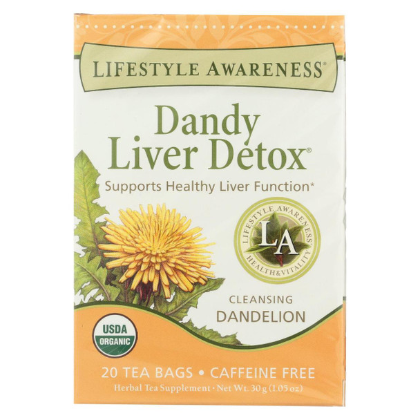 Lifestyle Awareness Dandy Liver Detox Herbal Tea - Cleansing Dandelion - Case of 6 - 20 Bags