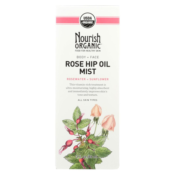 Nourish Organic Body Oil Mist - Rejuvenating Rose Hip and Rosewater - 3 oz