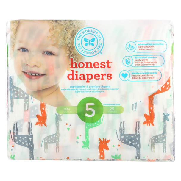The Honest Company Diapers - Giraffes - Size 5 - Children 27 plus lbs - 25 count - 1 each