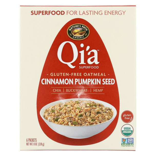 Nature's Path Organic Qi'A Superfood Hot Oatmeal - Cinnamon Pumpkin Seed - Case of 6 - 8 oz.