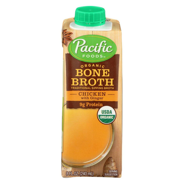 Pacific Natural Foods Bone Broth - Chicken with Ginger - Case of 12 - 8 Fl oz.