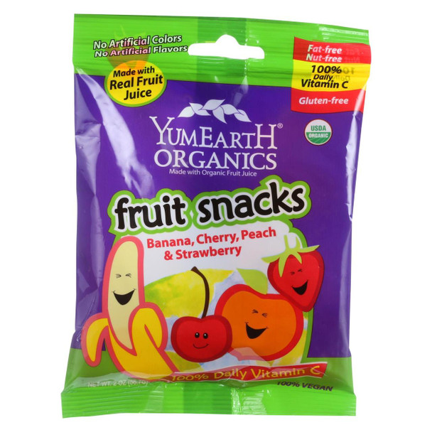 YumEarth Organics Fruit Snacks - Banana Cherry Peach Strawberry - 2 oz - Case of 12