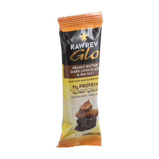 Raw Revolution Glo Bar - Peanut Butter Dark Chocolate and Sea Salt - 1.6 oz - Case of 12