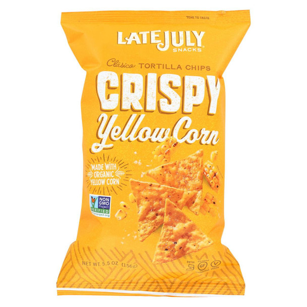 Late July Snacks Tortilla Chips - Crispy Yellow Corn Clasico - Case of 12 - 5.5 oz.