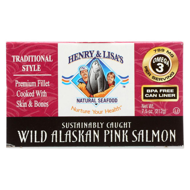 Henry and Lisa's Natural Seafood Wild Alaskan Pink Salmon - Case of 12 - 7.5 oz.