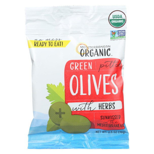 Mediterranean Organic Organic Green Pitted Olives with Herbs - Case of 12 - 2.5 OZ