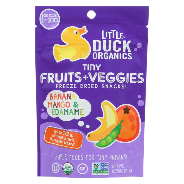 Little Duck Organics Tiny Fruit Plus Veggie Snacks - Banana Mango and Edamame - Case of 6 - 0.75 oz.