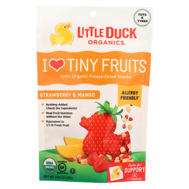 Little Duck Organics Freeze Dried Snacks - Organic - Tiny Fruits - Strawberry Mango - Ages 1 Year Plus - .75 oz - case of 6
