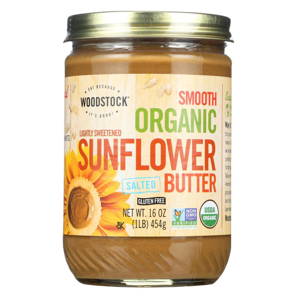 Woodstock Organic Sunflower Seed Butter - Lightly Sweetened - Case of 12 - 16oz.