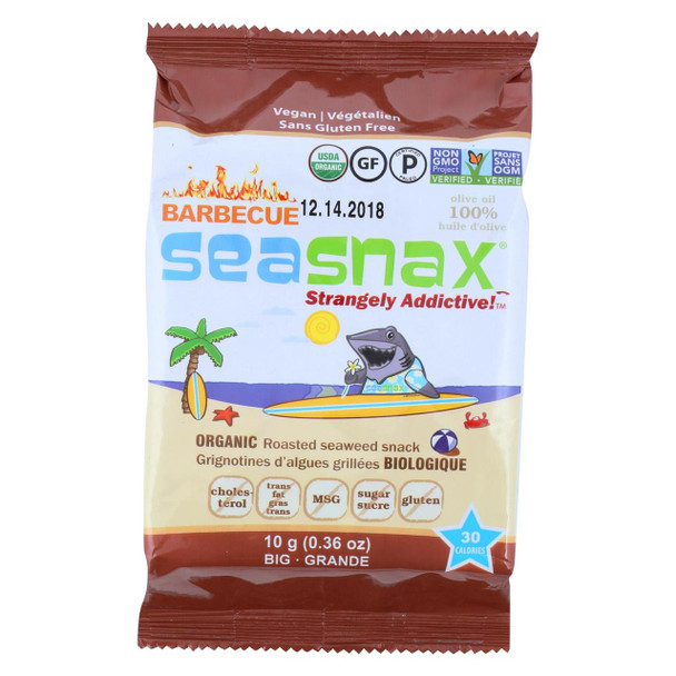 Seasnax Seaweed Snax - Organic - BBQ - Case of 12 - .36 oz