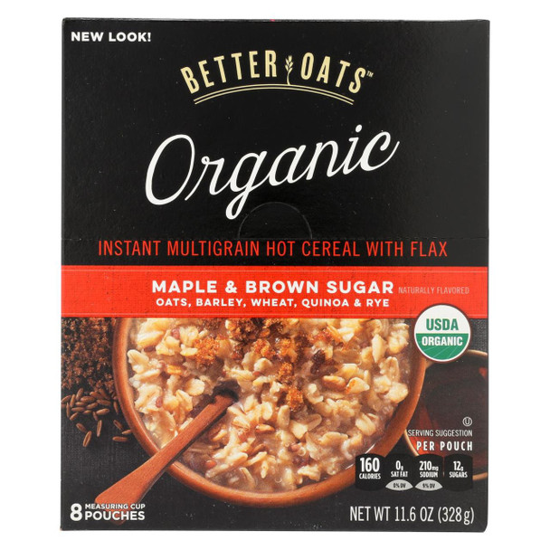 Better Oats Organic Instant Multigrain Hot Cereal - Maple Brown Sugar - Case of 6 - 11.6 oz.