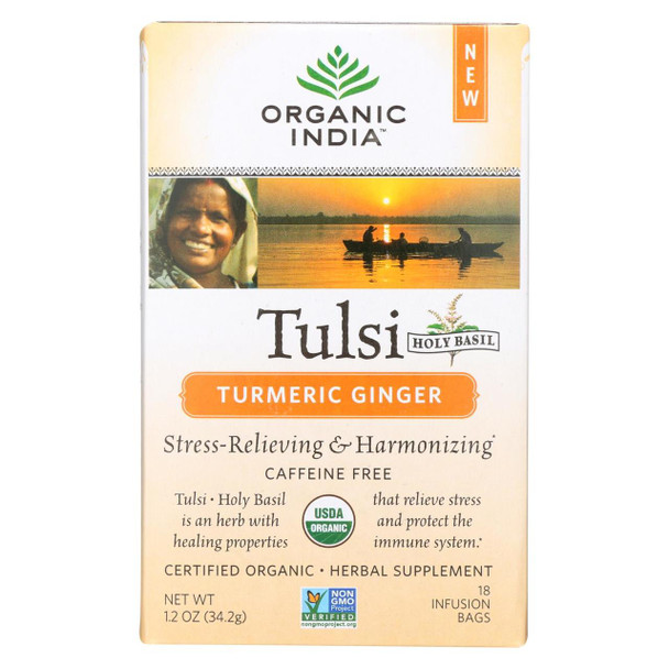 Organic India Tea - Organic - Tulsi - Turmeric Ginger - 18 Bags - Case of 6