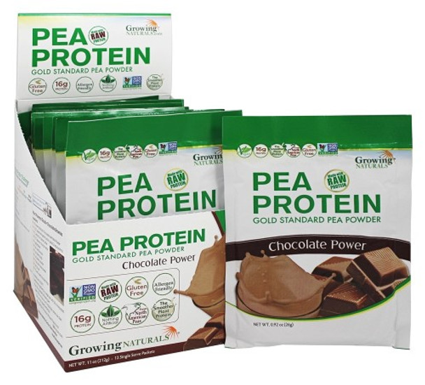 Growing Naturals Pea Protein Powder - Chocolate Power - Packets - 1.08 oz - Case of 12