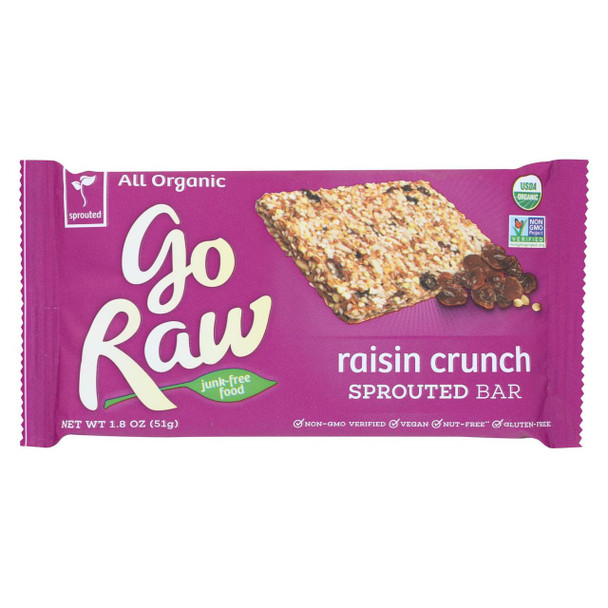 Go Raw - Organic Sprouted Bar - Raisin Crunch - Case of 20 - 1.8 oz.