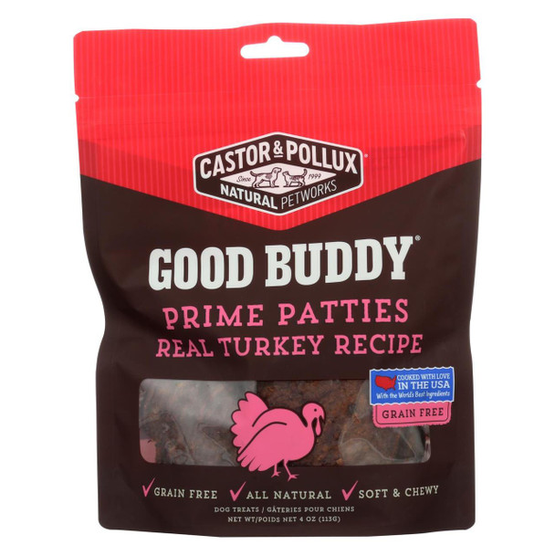 Castor and Pollux Good Buddy Prime Patties Dog Treats - Real Turkey - Case of 6 - 4 oz.