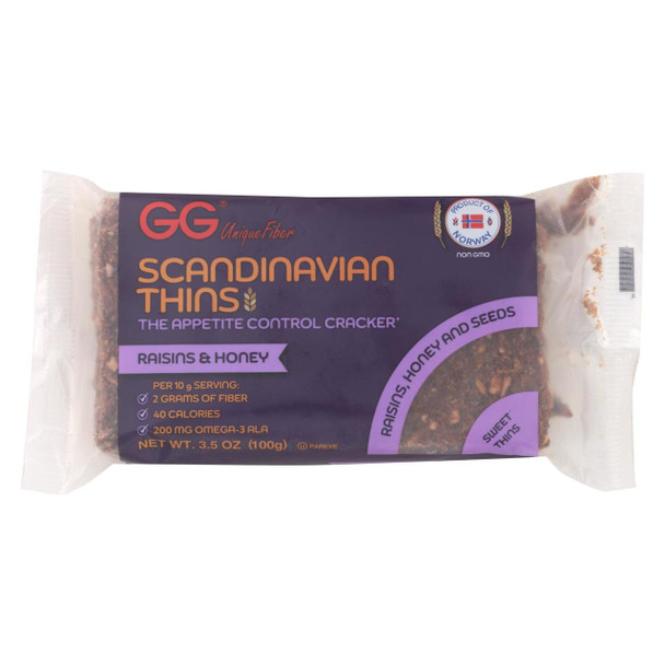 GG Unique Fiber Scandinavian Thins with Raisin and Honey - Case of 15 - 3.5 oz.