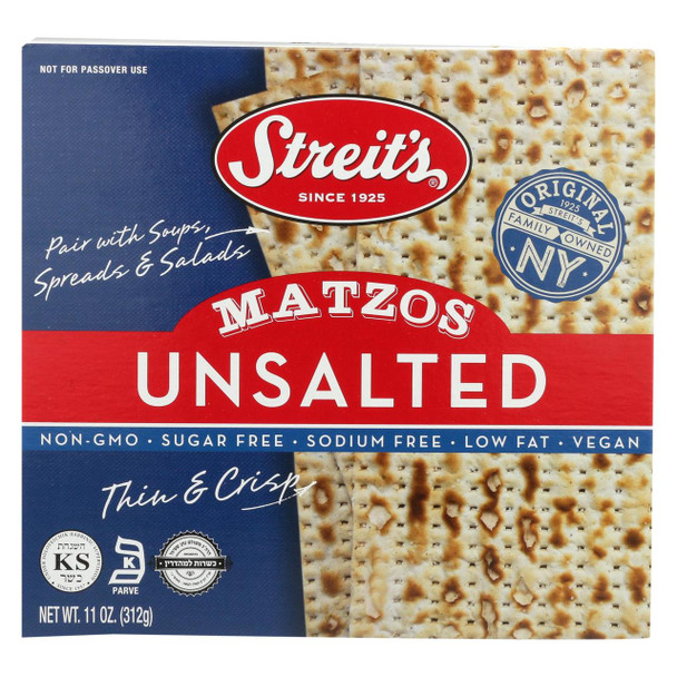 Streit's Matzo - Unsalted - Case of 12 - 11 oz