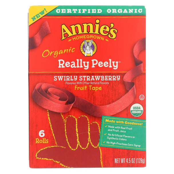 Annie's Homegrown Organic Swirly Strawberry Really Peely Fruit Tape - Case of 12 - 4.5 oz.