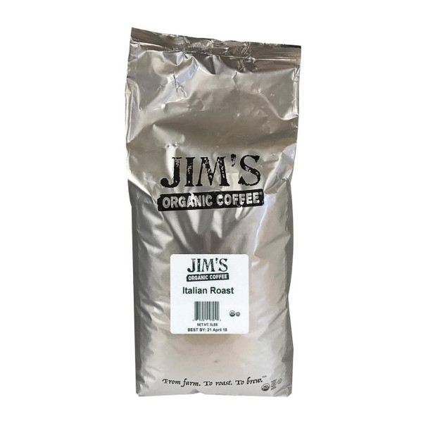 Jim's Organic Coffee Whole Bean Italian Roast - Single Bulk Item - 5LB