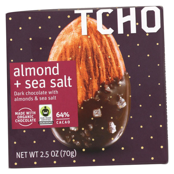 Tcho Chocolate Organic Dark Chocolate Bar - Almond and Sea Salt - Case of 12 - 2.5 oz.