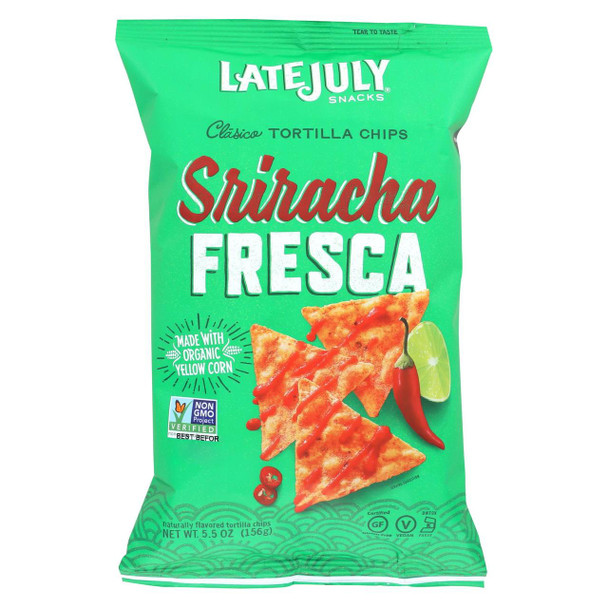 Late July Snacks Classic Tortilla Chips - Sriracha Fresca - Case of 12 - 5.5 oz.