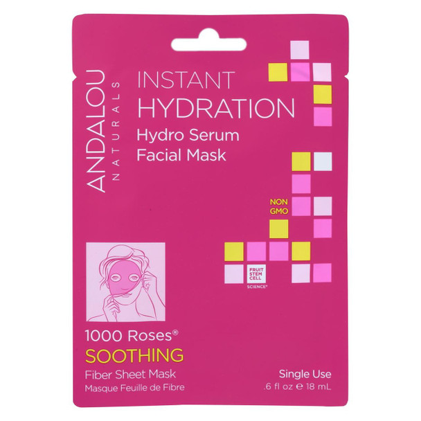 andalou Naturals Instant Hydration Facial Mask - 1000 Roses Soothing - Case of 6 - 0.6 fl oz