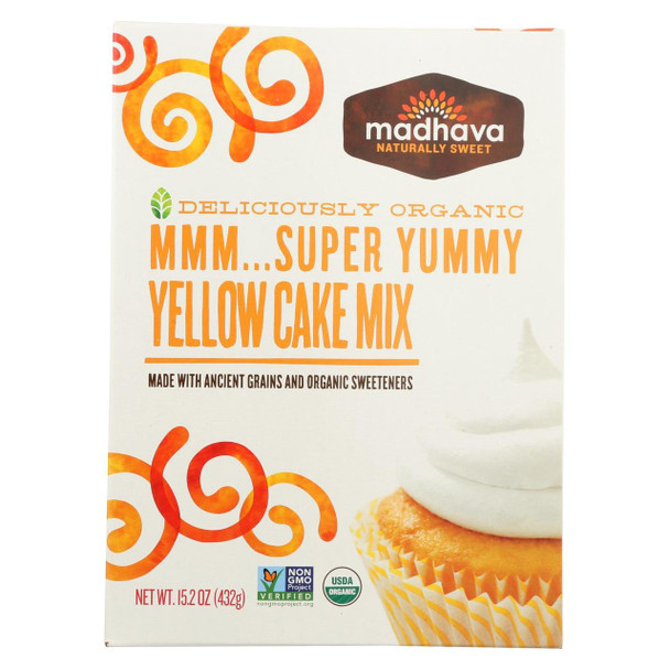 Madhava Honey Super Yummy Yellow Cake Mix with Ancient Grains - Case of 6 - 15.2 oz.