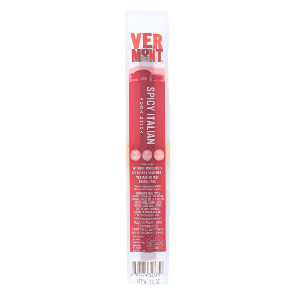 Vermont Smoke and Cure Pork Stick - Spicy Italian - Case of 24 - 1 oz