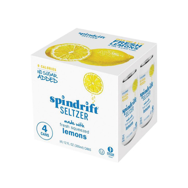 Spindrift Sparkling Water - Lemon - 4 pack 12 oz can - Case of 6