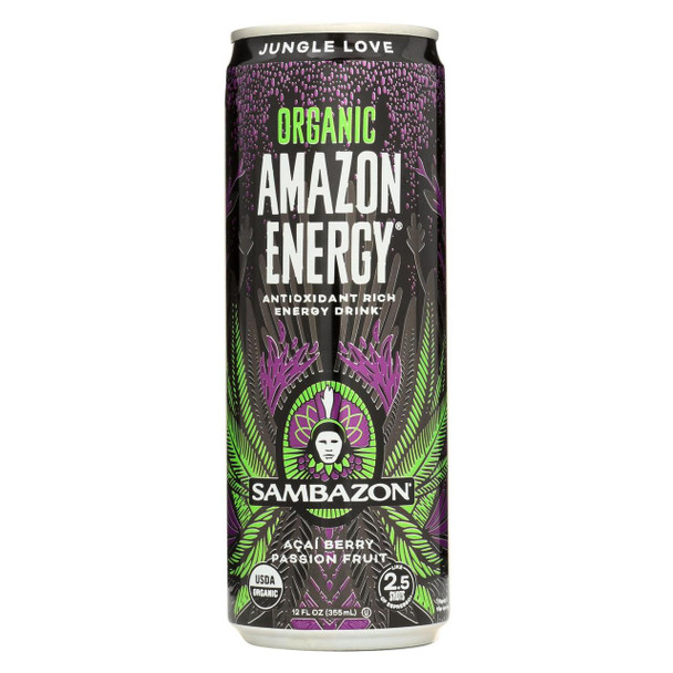 Sambazon Organic Energy Drink - Jungle Love - Case of 24 - 12 Fl oz.