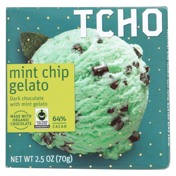 Tcho Chocolate Dark Chocolate Bar - Mint Chip Gelato 64 Percent Cacao - Case of 12 - 2.5 oz.