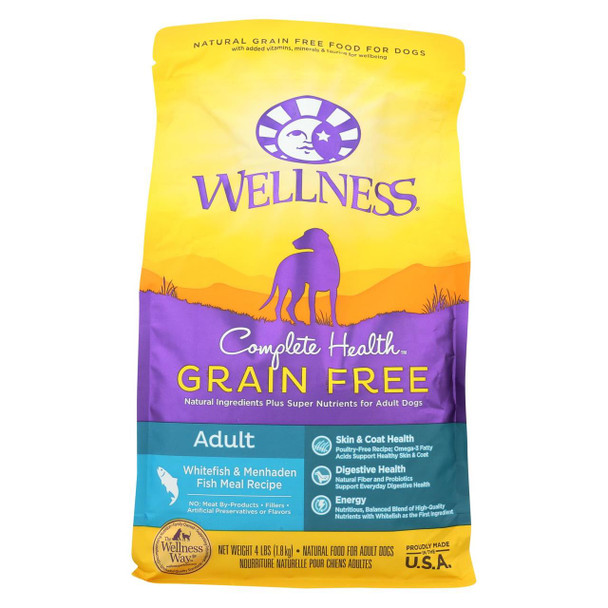 Wellness Pet Products Dog Food - Grain Free - White Fish and Menhanden Fish Recipe - Case of 6 - 4 lb.