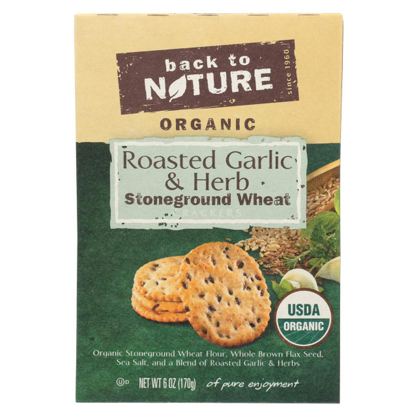 Back To Nature Crackers - Roasted Garlic and Herb Stoneground Wheat - Case of 6 - 6 oz.