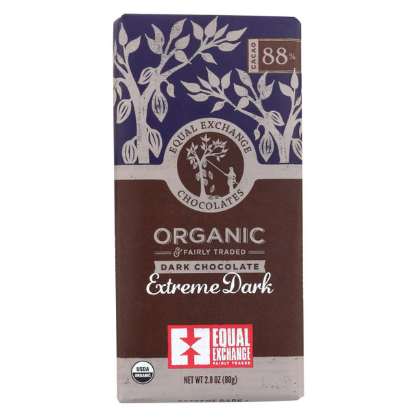 Equal Exchange Organic Chocolate Bar - Extreme Dark - Case of 12 - 2.8 oz.