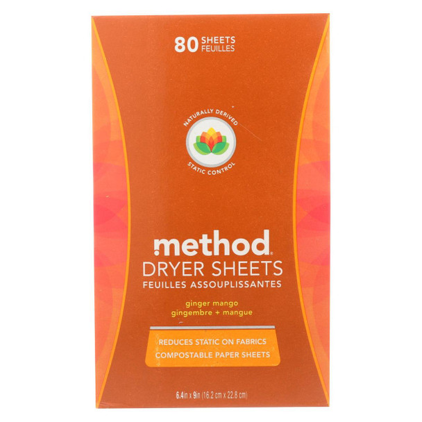 Method Dryer Sheets - Ginger Mango - Case of 6 - 80 Count