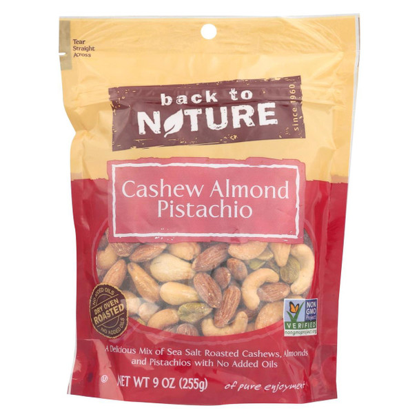 Back To Nature Cashew Almond Pistachio Mix - Case of 9 - 9 oz.