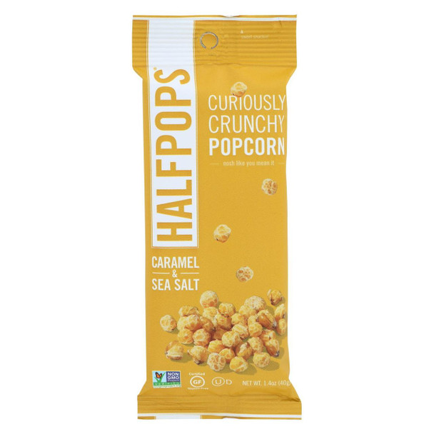 Halfpops Popcorn - Caramel and Sea Salt - Case of 15 - 1.4 oz.